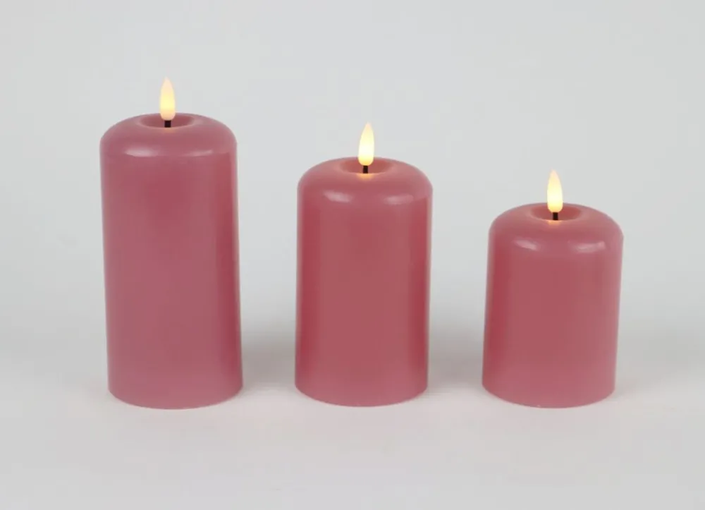 New Home Abgerundete Led-Kerzen Aus Echtwachs 3Er-Set Rosa Hot