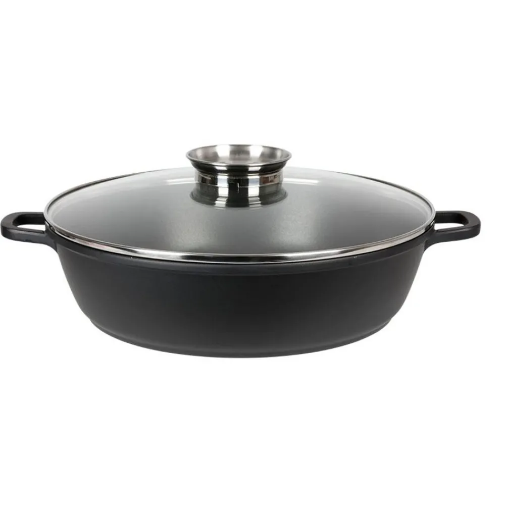 TP Aluguss-Servierpfanne Mit Glasdeckel Und Aromaknopf 32Cm
