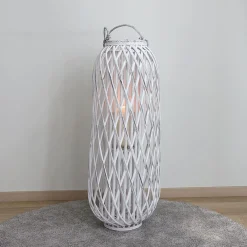 TP Bambuslaterne Mit Glaswindlicht 34X90Cm White-Washed Hot