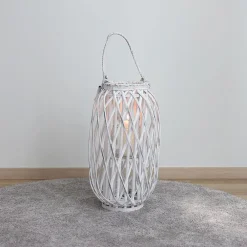 TP Bambuslaterne Mit Glaswindlicht 28X50Cm White-Washed Discount