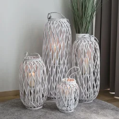 TP Bambuslaterne Mit Glaswindlicht 28X50Cm White-Washed Discount