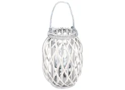 New Home Bambuslaterne Mit Glaswindlicht 23X30Cm White-Washed New