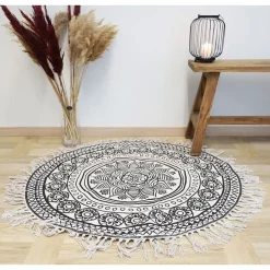 Home Collection Boho-Teppich Mit Fransen 90Cm Natur/Schwarz Clearance