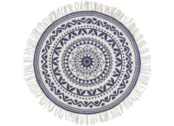 Home Collection Boho-Teppich Mit Fransen 90Cm Natur/Dunkelblau New