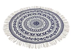 Home Collection Boho-Teppich Mit Fransen 90Cm Natur/Dunkelblau New