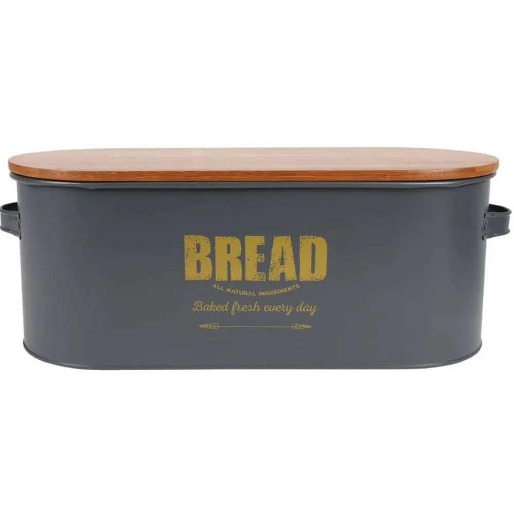 TP Brotkasten Bread 46X16X18Cm Dunkelgrau Mit Holzdeckel Hot