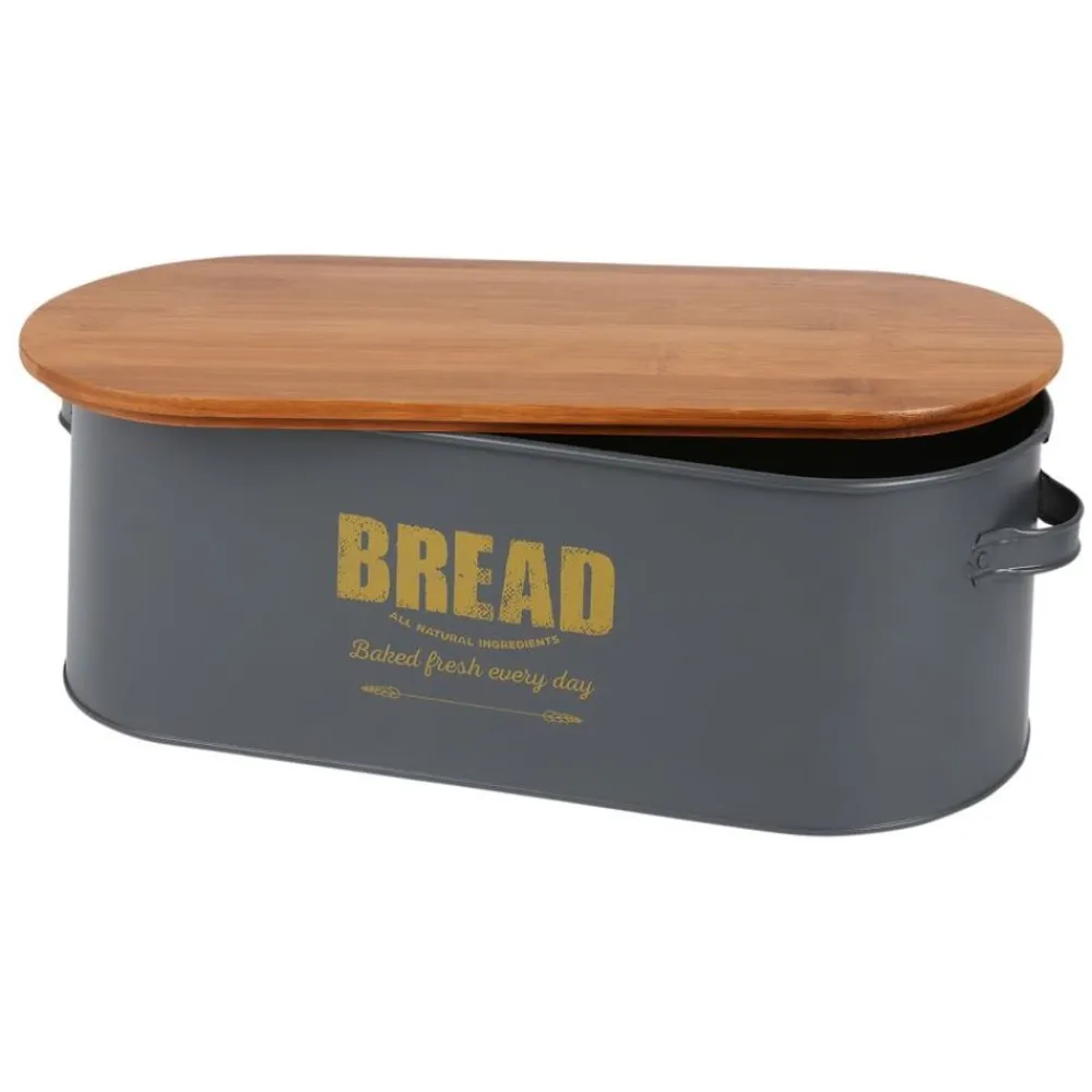 TP Brotkasten Bread 46X16X18Cm Dunkelgrau Mit Holzdeckel Hot