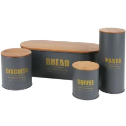 TP Brotkasten Bread 46X16X18Cm Dunkelgrau Mit Holzdeckel Hot