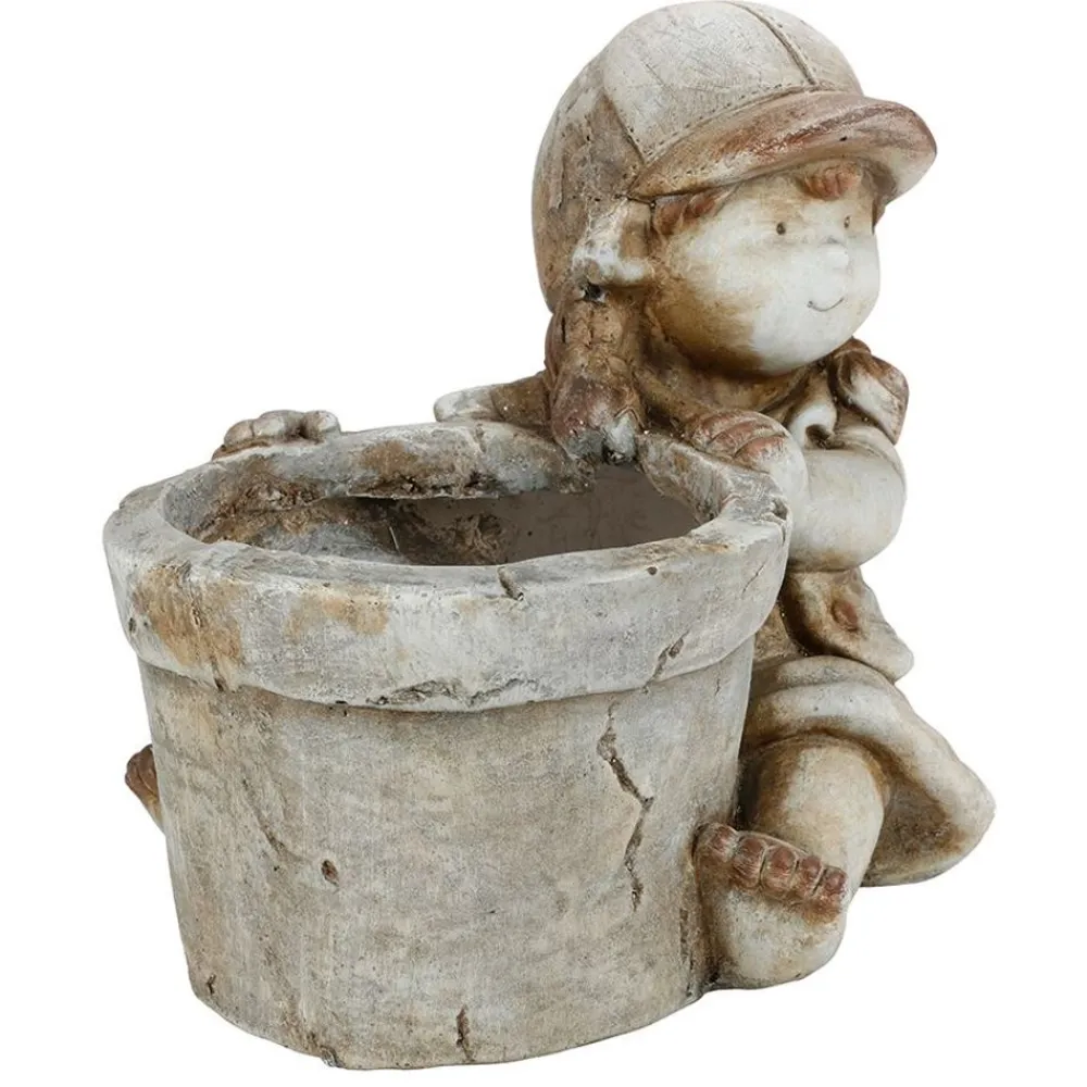TP Dekofigur Kind Mit Blumentopf 30X26Cm Grau Sale