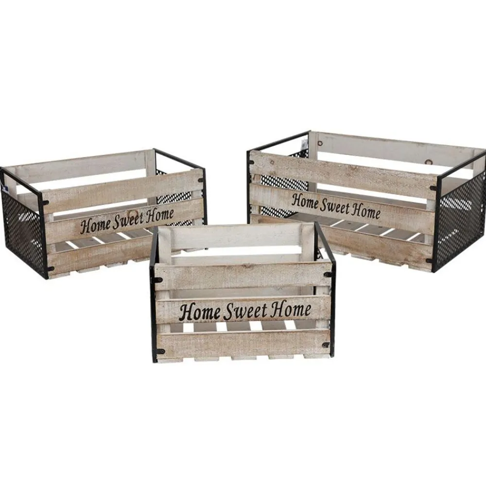 New Home Deko-Holzboxen-Set Mit Metall Home Sweet Home 3-Teilig Clearance