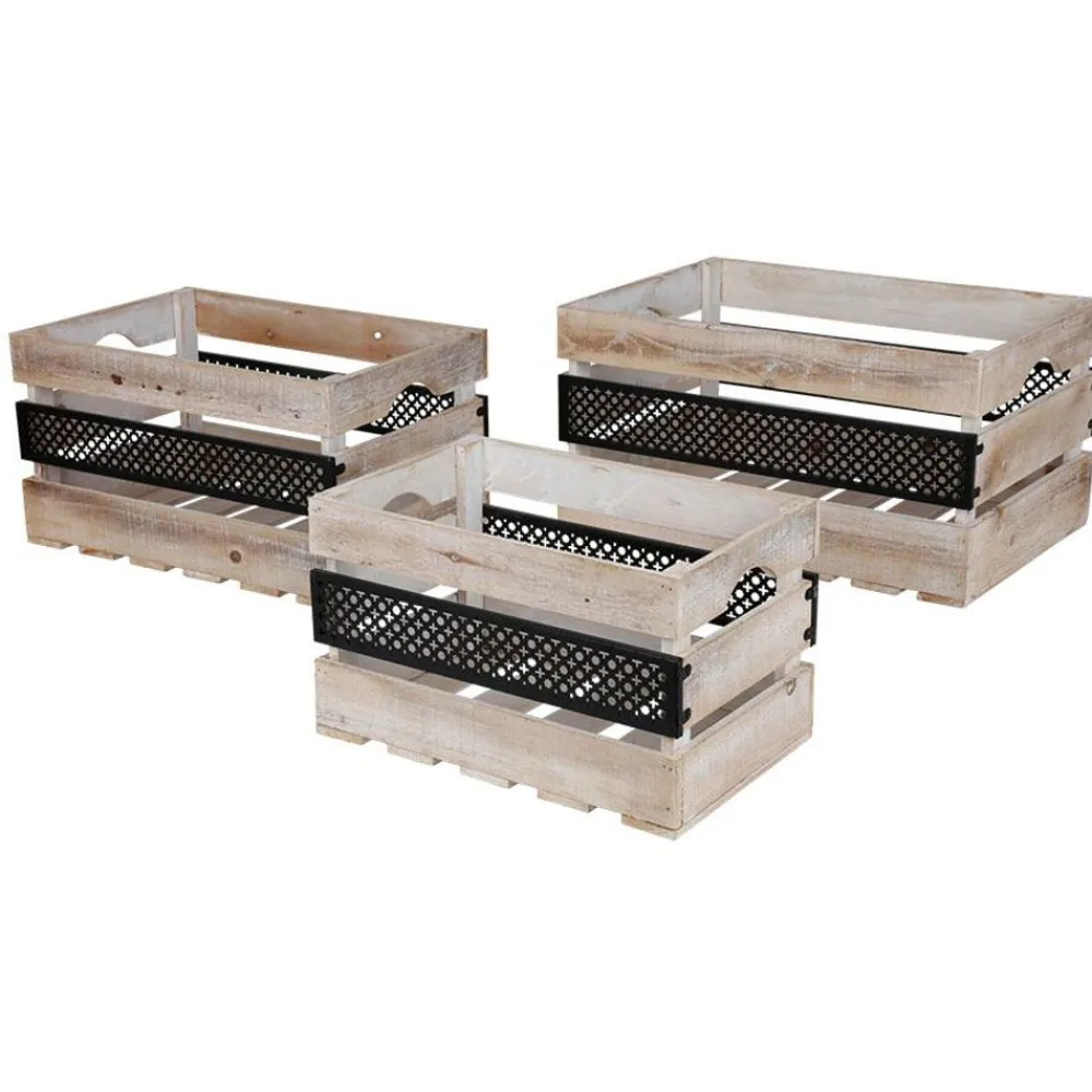 New Home Deko-Holzboxen-Set Mit Metall 3-Teilig Hot