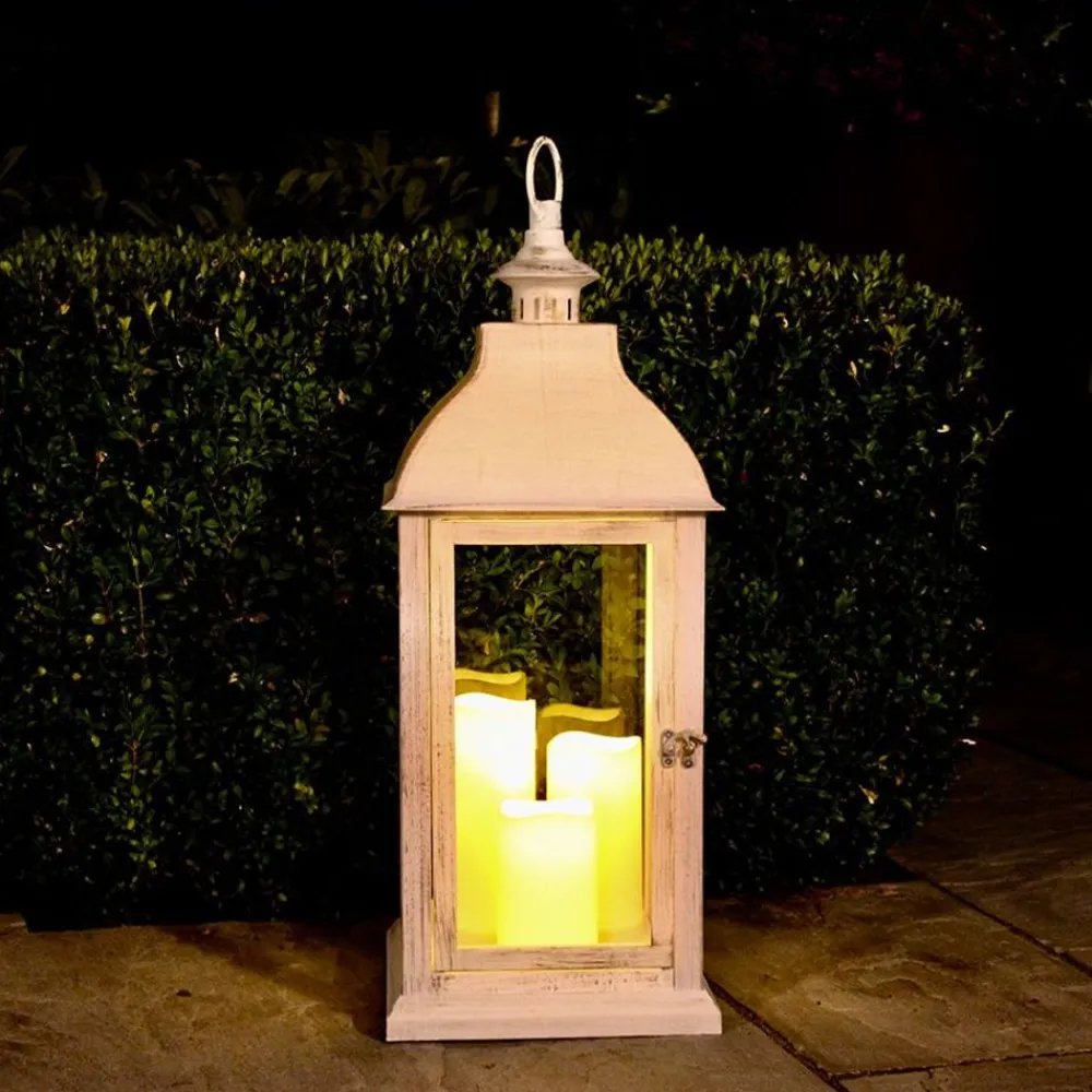 New Home Deko-Laterne Mit 3 Led-Kerzen Und Timerfunktion Weis Discount