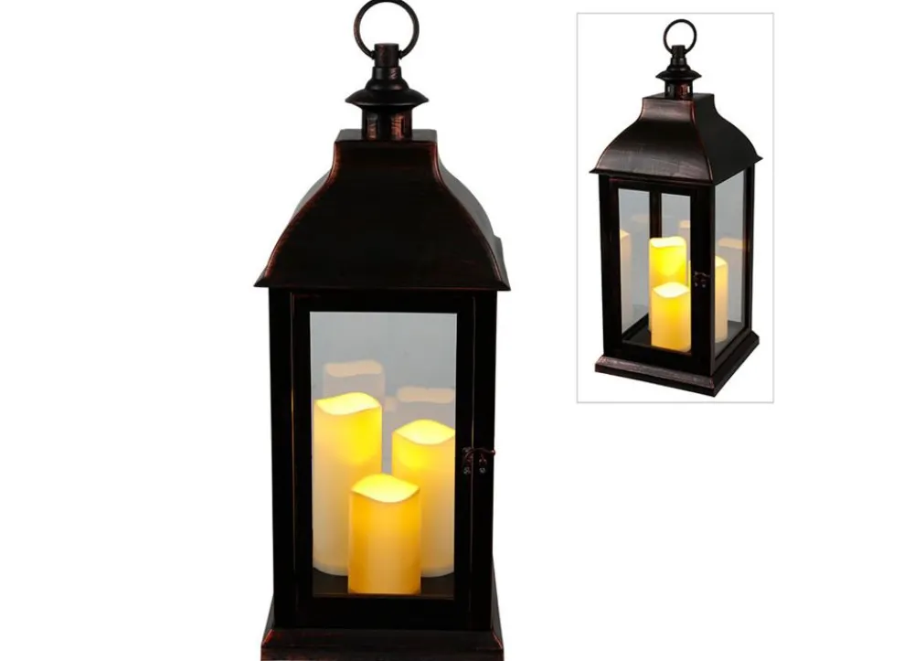New Home Deko-Laterne Mit 3 Led-Kerzen Und Timerfunktion Schwarz/Kupfer Online