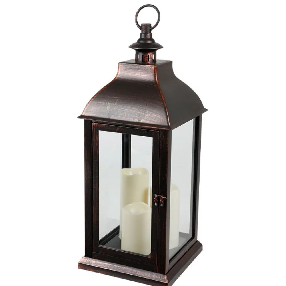 New Home Deko-Laterne Mit 3 Led-Kerzen Und Timerfunktion Schwarz/Kupfer Online
