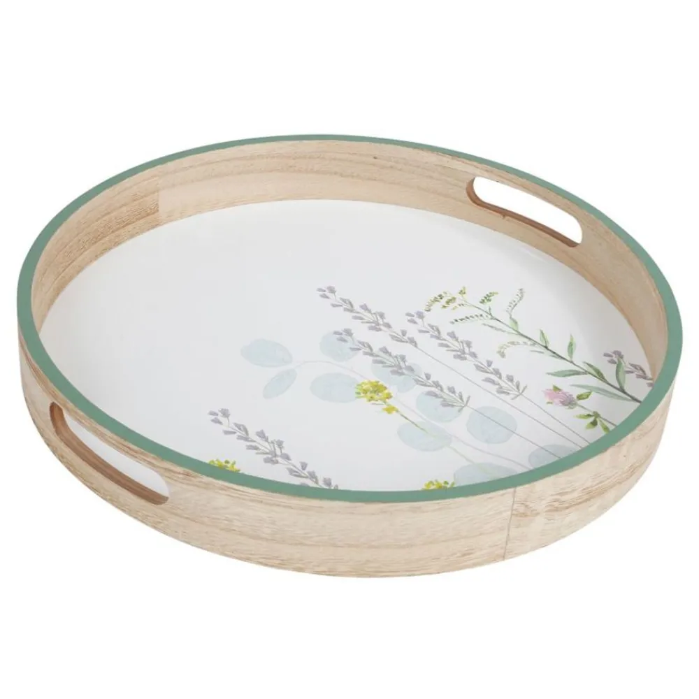 New Home Dekotablett Blumenprint Aus Holz 35Cm Clearance