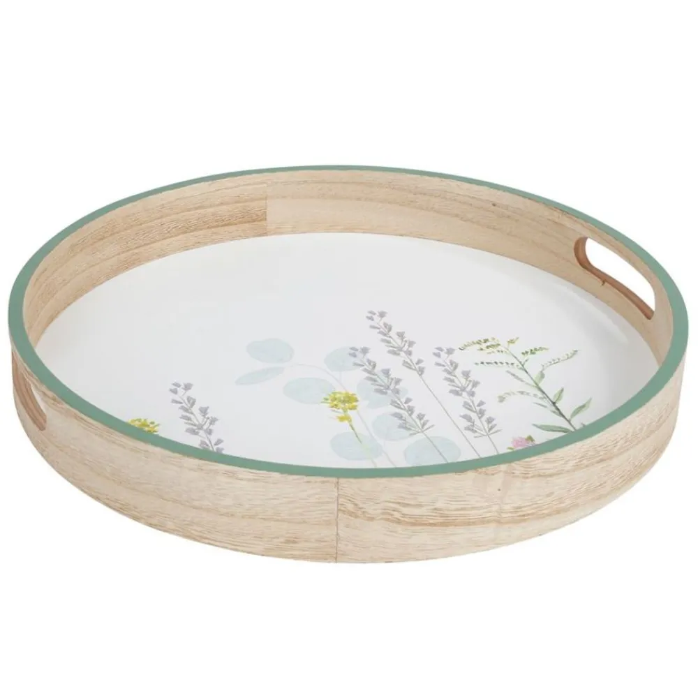 New Home Dekotablett Blumenprint Aus Holz 35Cm Clearance