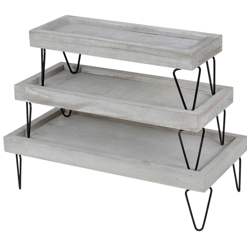 TP Dekotablett-Set Mit Metallfusen Hellgrau 3-Teilig Outlet