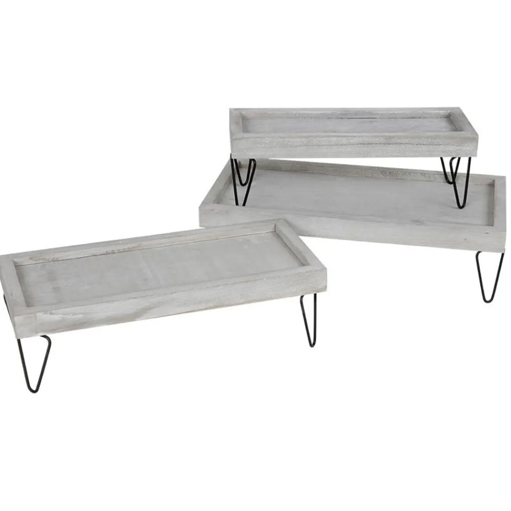 TP Dekotablett-Set Mit Metallfusen Hellgrau 3-Teilig Outlet