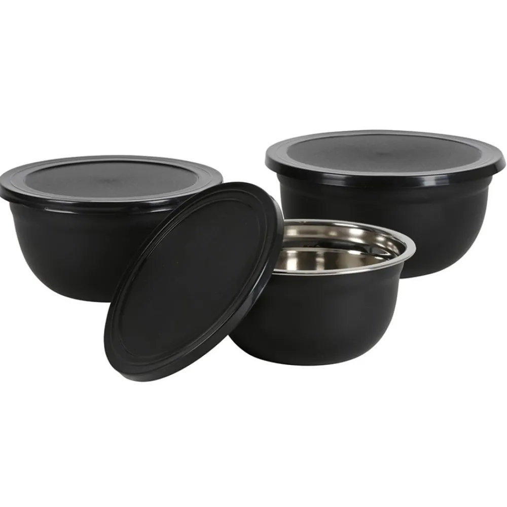 TP Edelstahl-Schussel-Set Mit Deckel Schwarz 3-Teilig Best