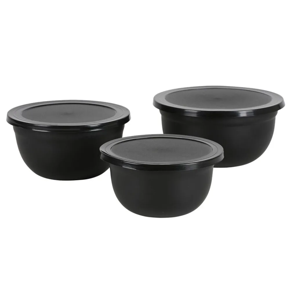 TP Edelstahl-Schussel-Set Mit Deckel Schwarz 3-Teilig Best