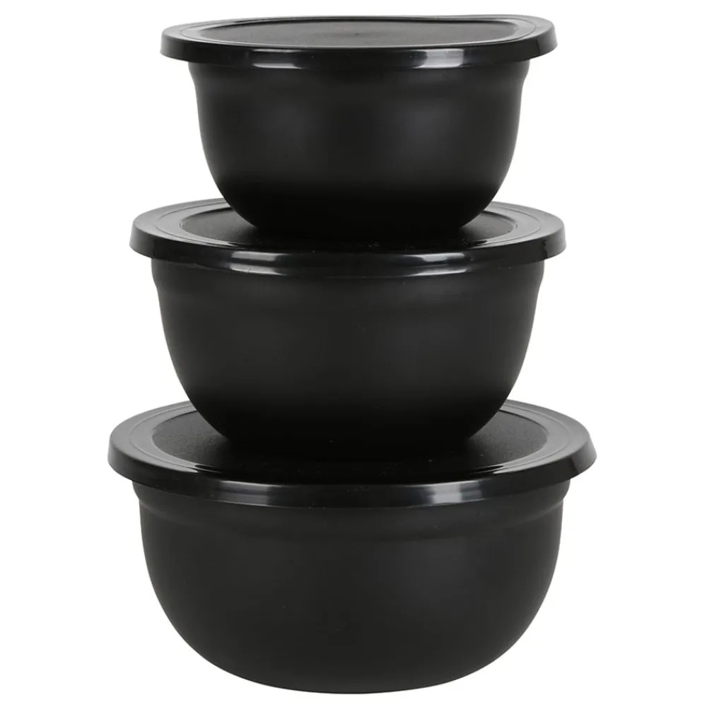 TP Edelstahl-Schussel-Set Mit Deckel Schwarz 3-Teilig Best