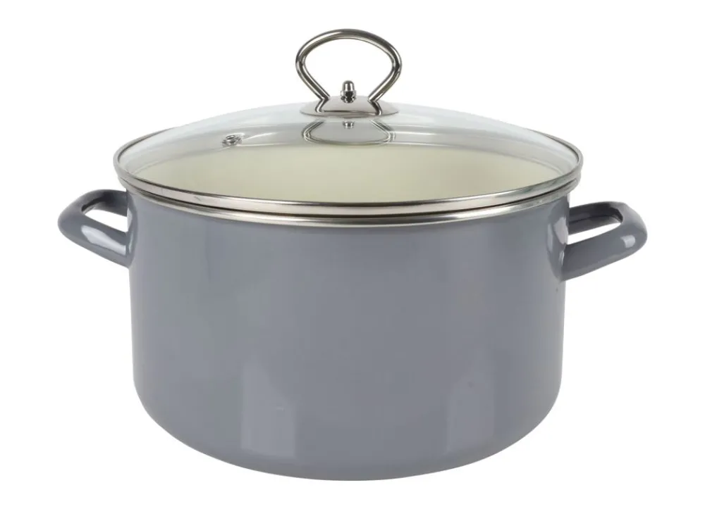 Krüger Emaille-Fleischtopf Mit Glasdeckel 24Cm Grau Best