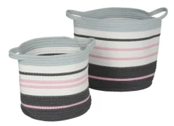 New Home 2Er-Set SeilKörbe Aus Baumwolle Gestreift Rosa Hot