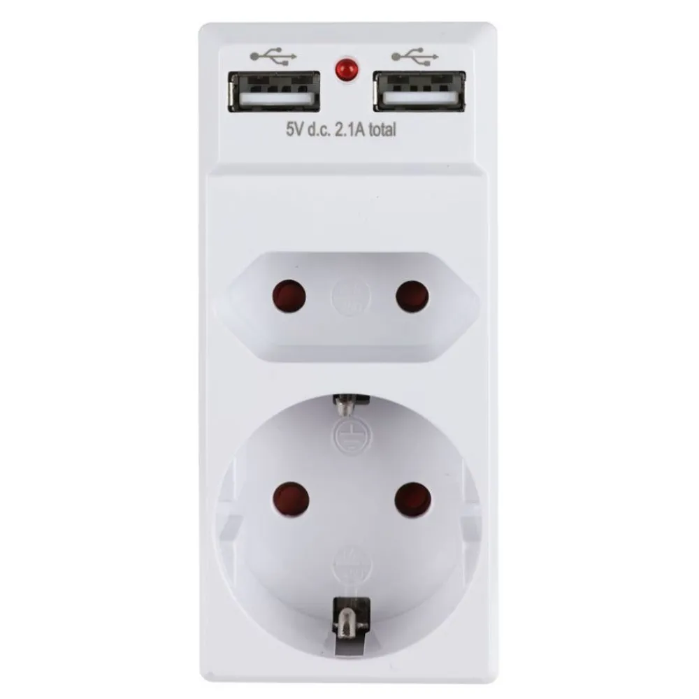 TAS Electronics 2-Fach Steckdosenadapter Mit 2 Usb-Anschlussen Discount