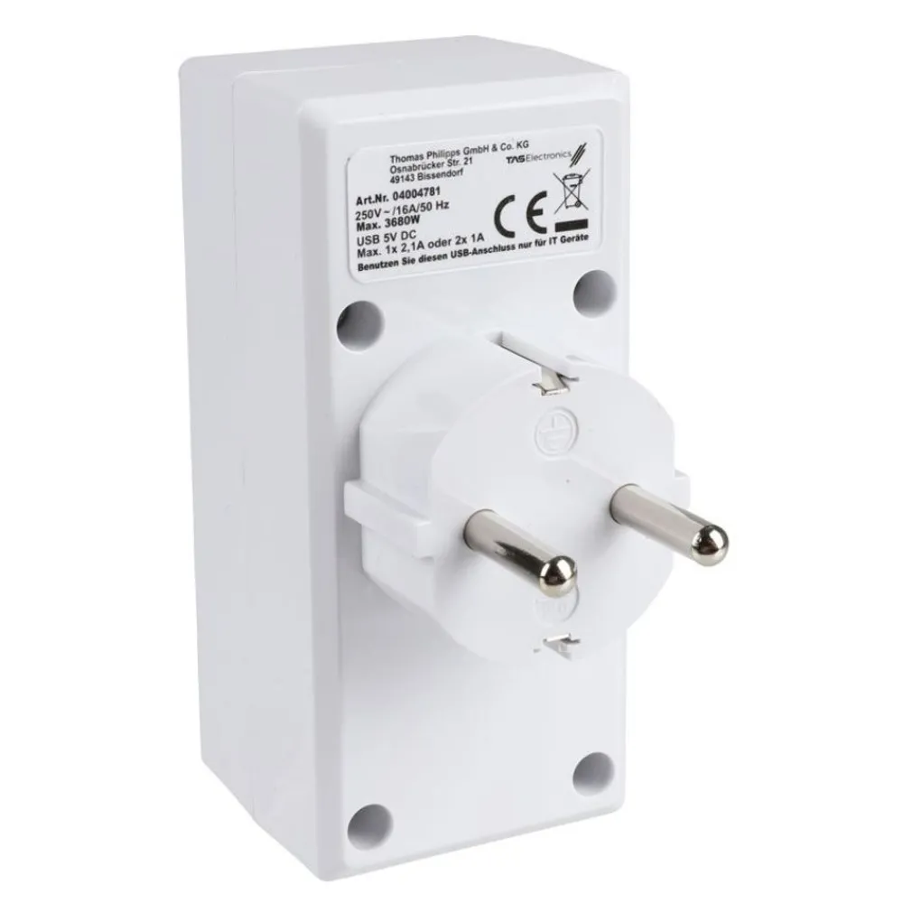 TAS Electronics 2-Fach Steckdosenadapter Mit 2 Usb-Anschlussen Discount
