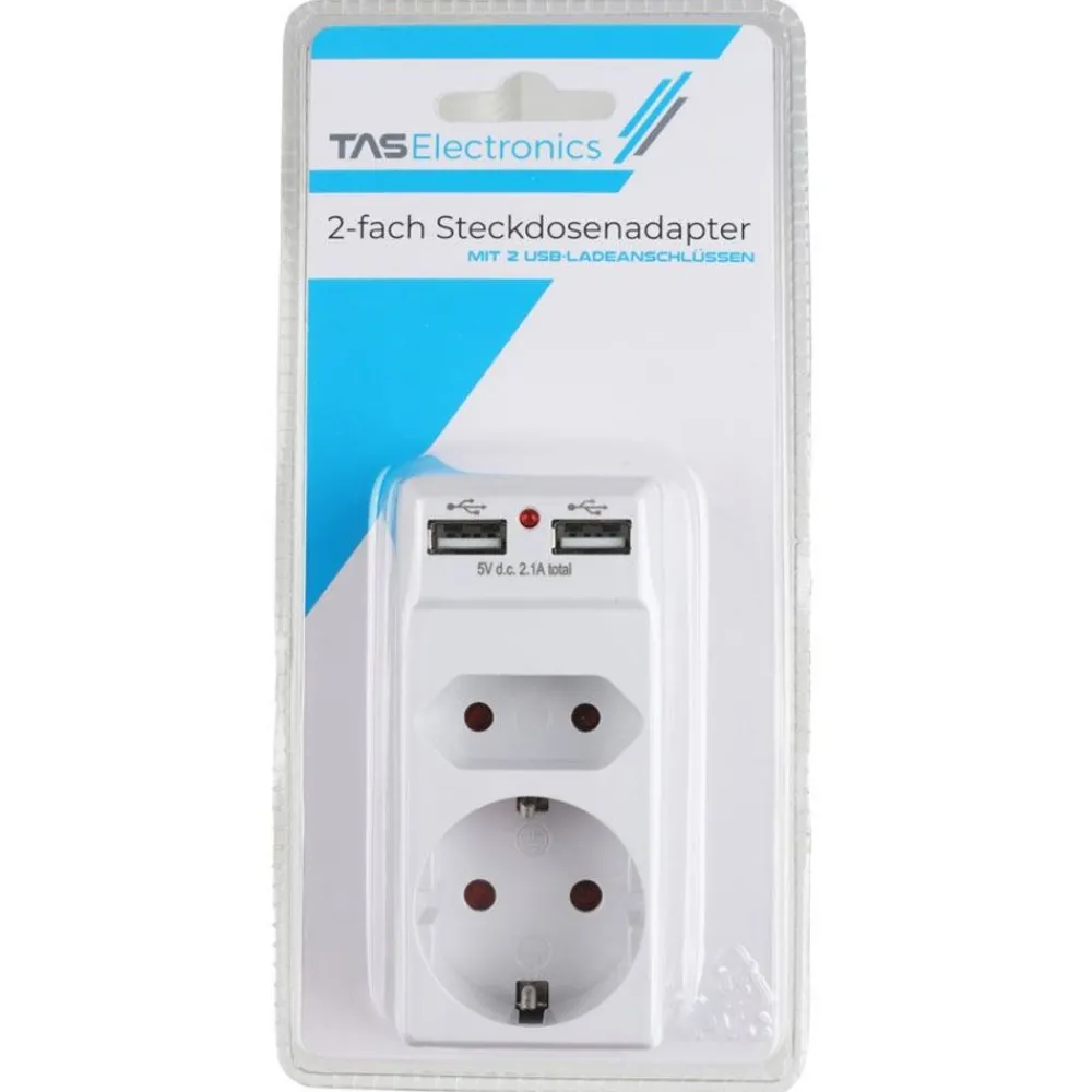 TAS Electronics 2-Fach Steckdosenadapter Mit 2 Usb-Anschlussen Discount