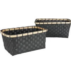 TP FlechtKörbe Eckig Mit Bambusrand 2Er-Set Schwarz Outlet