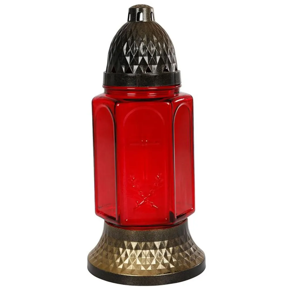 Pseudohersteller Glas-Grablicht Kreuz Mit Kerze 24Cm Rot Best