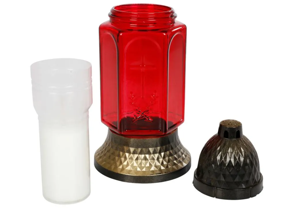 Pseudohersteller Glas-Grablicht Kreuz Mit Kerze 24Cm Rot Best