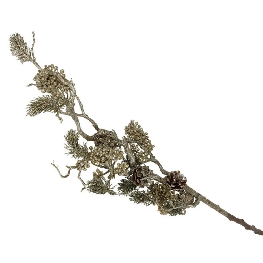 TP Glitzerzweig Mit Tannenzapfen Und Beeren 100Cm Hot