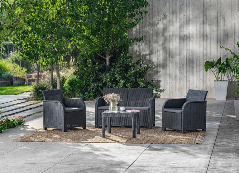 Keter Lounge-Sitzgruppe Rosalie Mit Sitzkissen Graphit Clearance