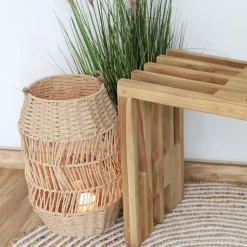 New Home Laterne Aus Naturfaser Mit Glaseinsatz 41Cm Hot