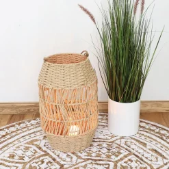 New Home Laterne Aus Naturfaser Mit Glaseinsatz 41Cm Hot