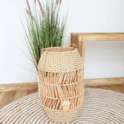 New Home Laterne Aus Naturfaser Mit Glaseinsatz 41Cm Hot