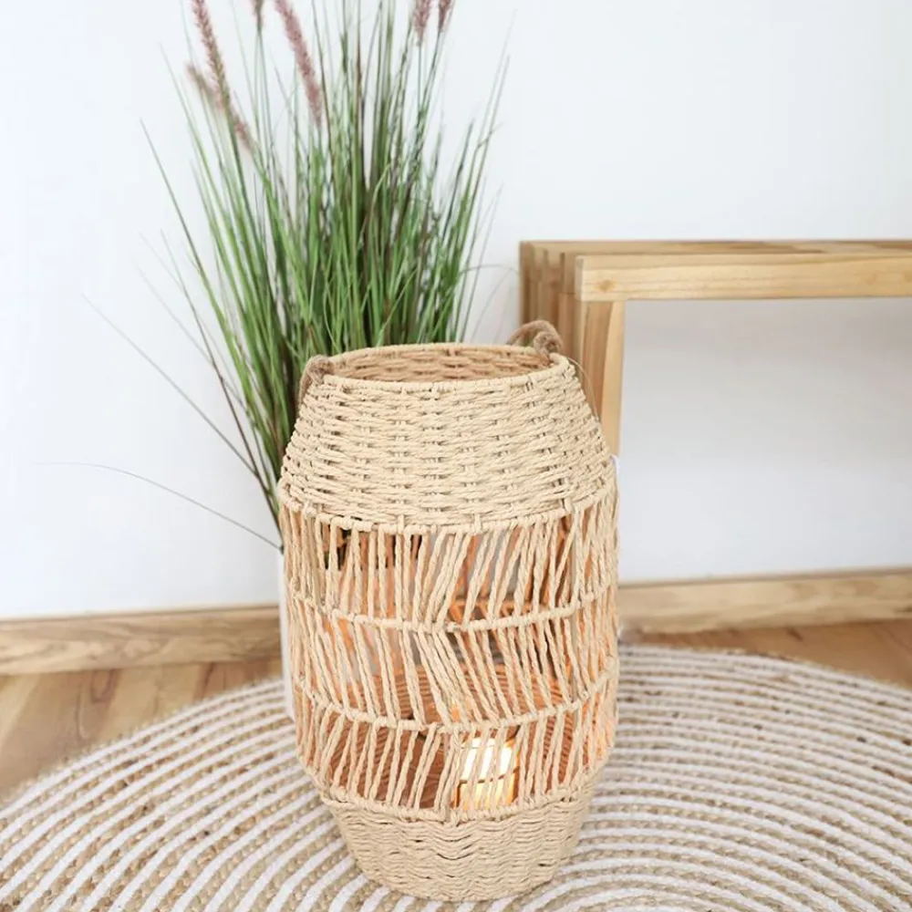New Home Laterne Aus Naturfaser Mit Glaseinsatz 41Cm Hot