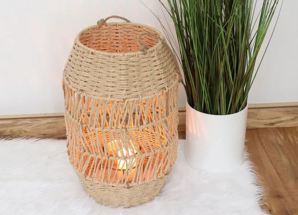 New Home Laterne Aus Naturfaser Mit Glaseinsatz 36Cm Sale