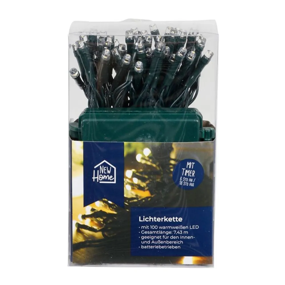 New Home Led-Ausenlichterkette Mit Timer 7,43M 100 Leds Warmweis Hot