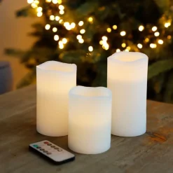 New Home Led-Echtwachskerzen 3Er-Set Mit Timerfunktion Und Dimmer Outlet