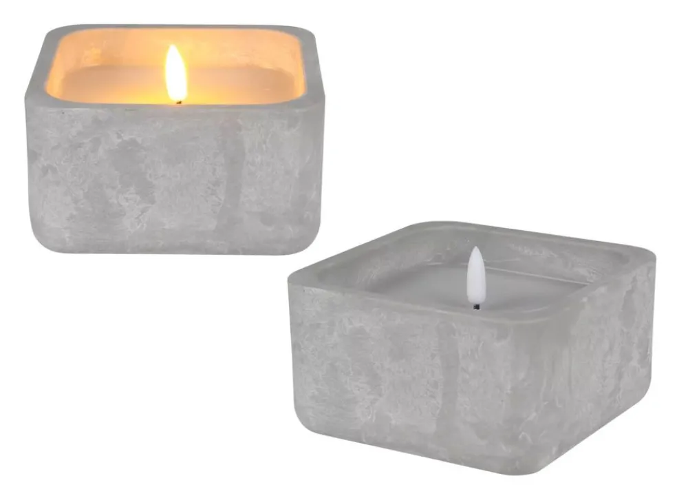 New Home Led-Kerze Mit Zementoptik Und Flackerlicht 12X12X6,5Cm Hot