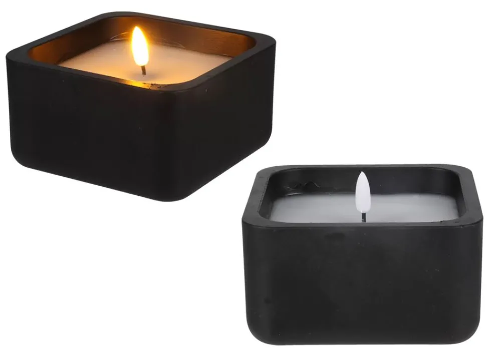 New Home Led-Kerze Mit Zementoptik Und Flackerlicht 12X12X6,5Cm Hot