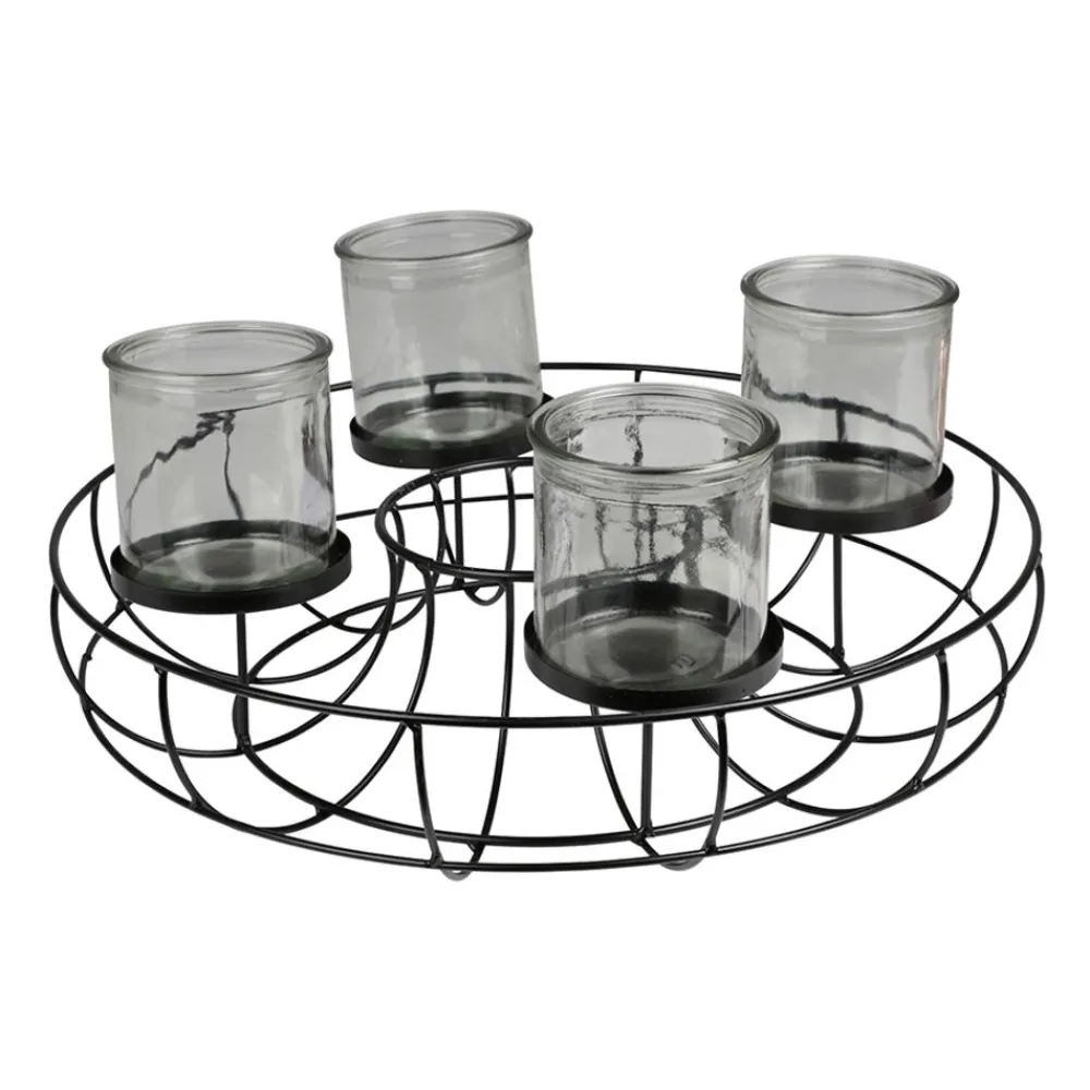 New Home Christmas Metall-Dekokranz Mit Glas-Windlichtern 35Cm Hot