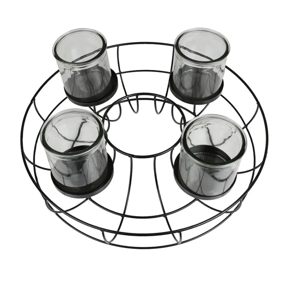 New Home Christmas Metall-Dekokranz Mit Glas-Windlichtern 35Cm Hot