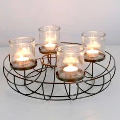 New Home Christmas Metall-Dekokranz Mit Glas-Windlichtern 35Cm Hot