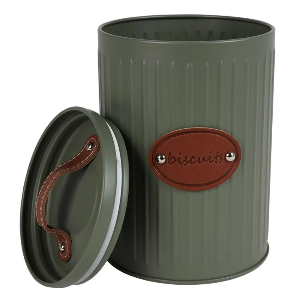TP Metall-Vorratsdose Mit Ledergriff 13,5X21Cm Olivgrun Sale