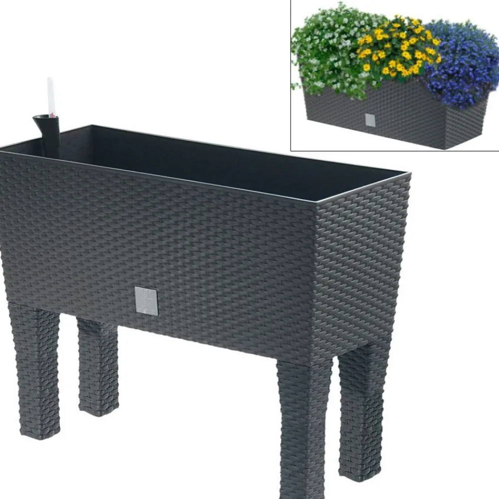 Prosperplast Polyrattan-Blumenbank Mit Bewasserung 60X24,5Cm Anthrazit Best