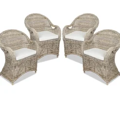 TP Rattansessel Athena Mit Sitzkissen 4Er-Set Natural-Grey Discount